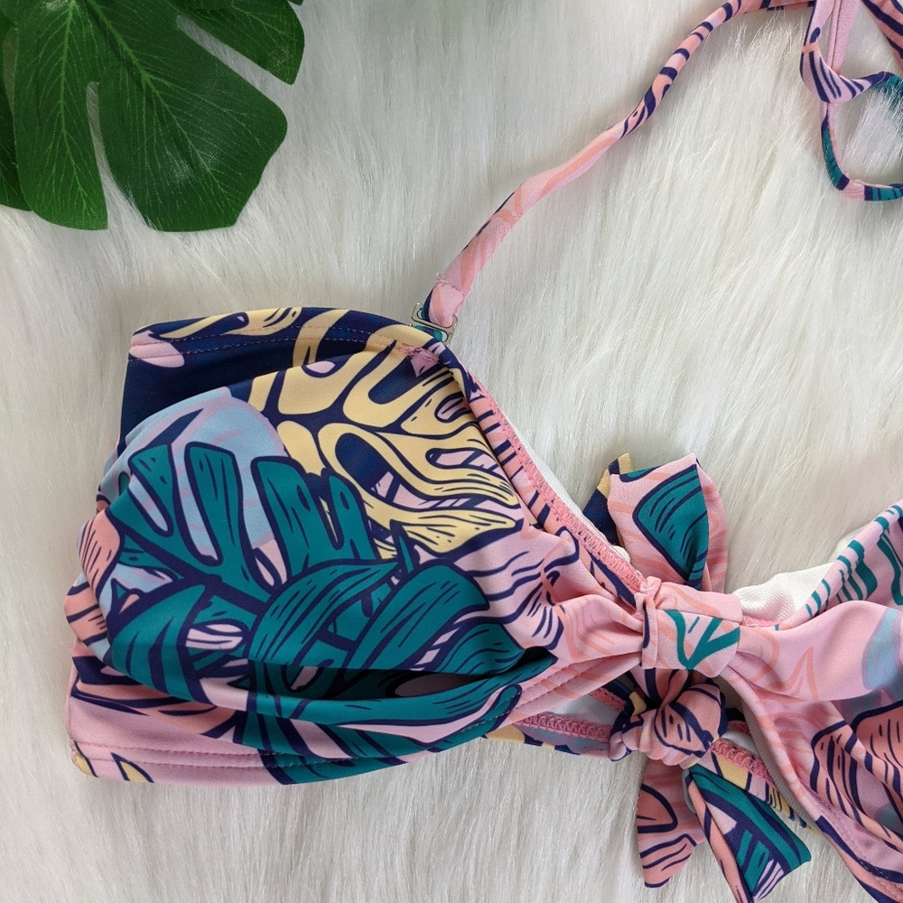 Pink and green tropical print multi way bikini top - Picture 3 of 9